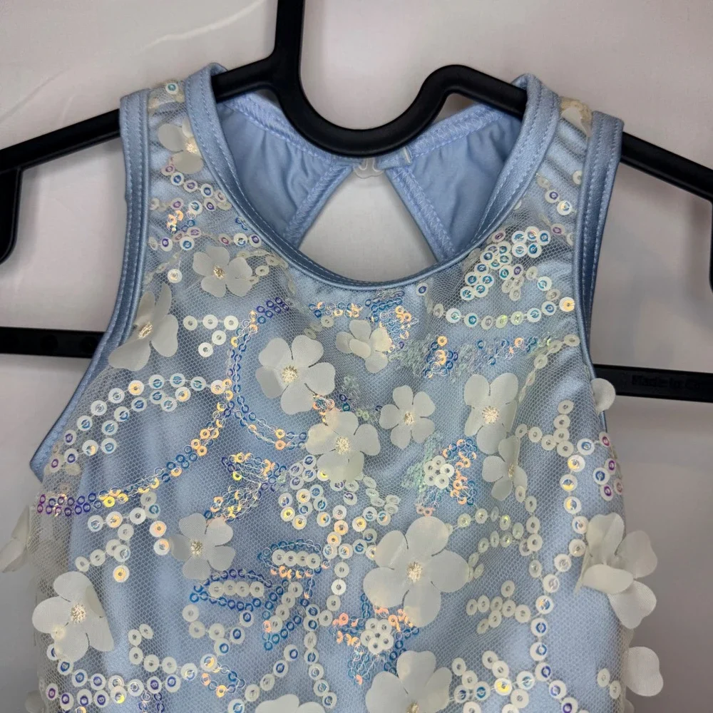 Weissman Girls XSC Blue Sequin 3D Floral Tulle Tutu Dance Recital Costume